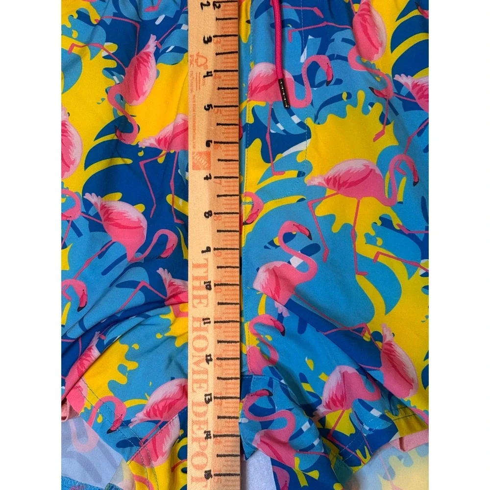 NWT SurfCuz Mens Flamingo Tropical Swim Trunks Blue Yellow XXL  5 Inseam
